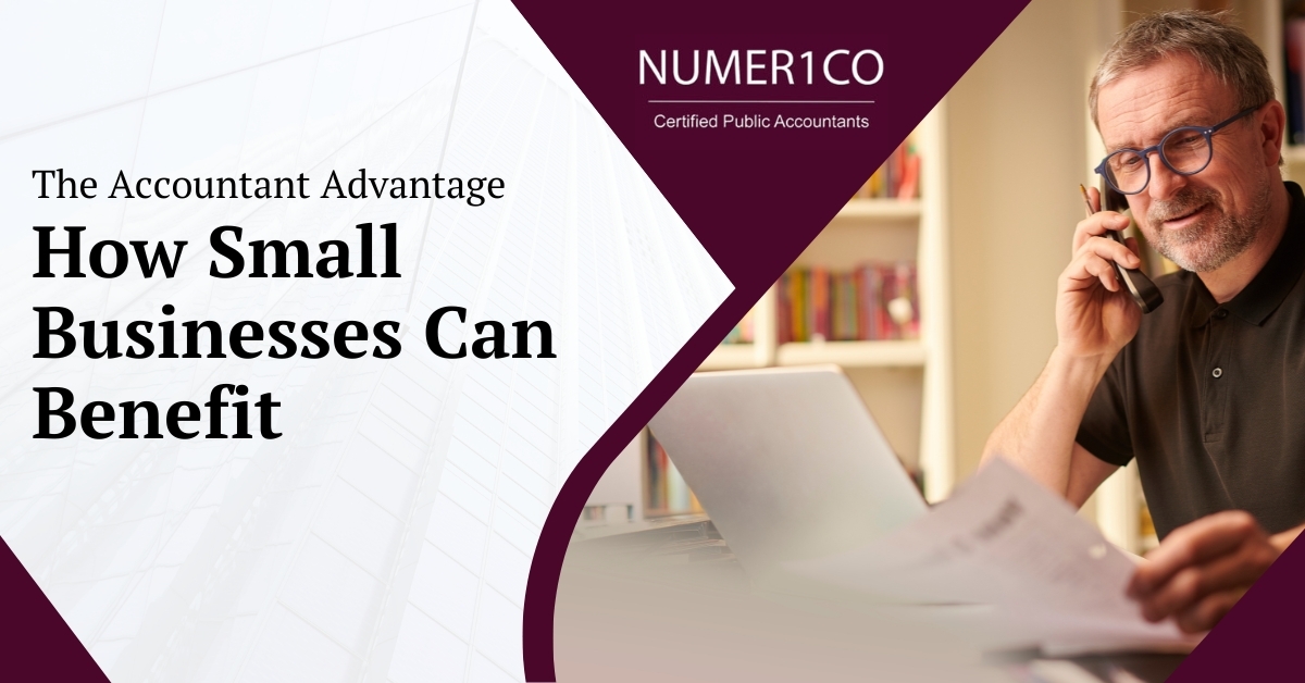 A Business Owner At A Desk With a Laptop Looking At Paperwork Talking on the Phone | The Accountant Advantage | How Small Businesses Can Benefit | Numerico